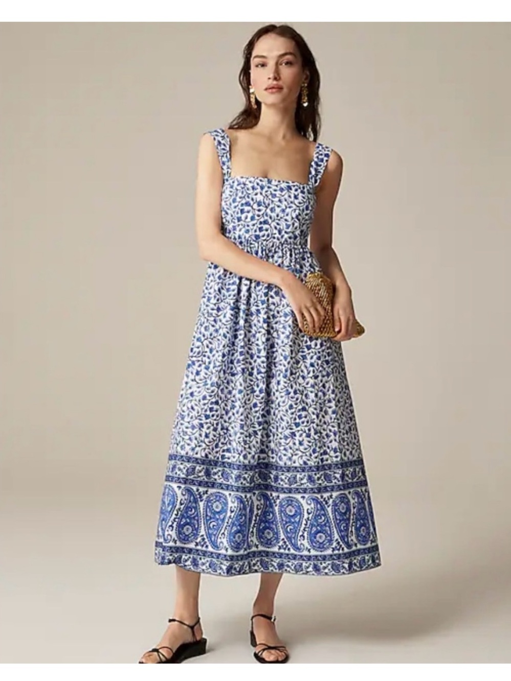 JCrew Squareneck midi dress in bandana block print Size 14